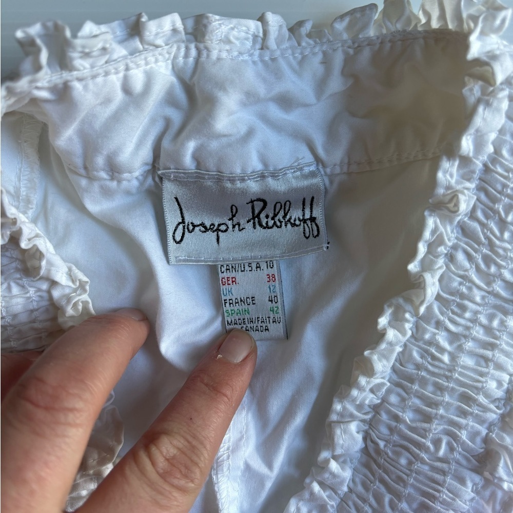 Joseph Ribkoff White Ruffle Blouse Size 10 - Picture 3 of 3